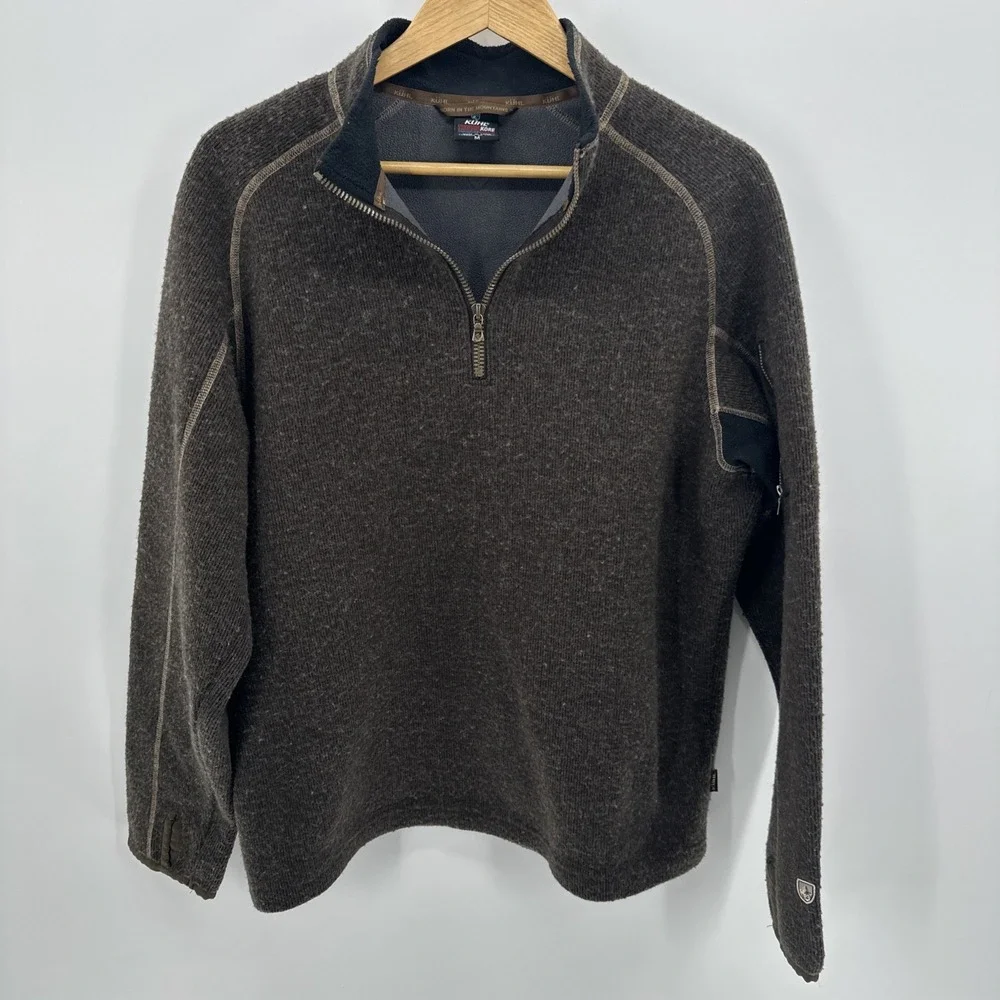 Kuhl Thermokore 1/4 Zip Mens M Brown Pullover Poly Wool Fleece Performance Layer